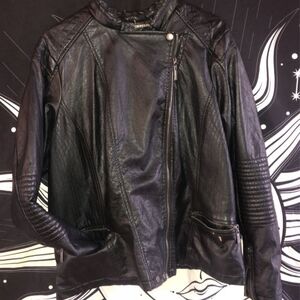 Jou Jou Black Faux Leather Asymmetrical Moto Jacket